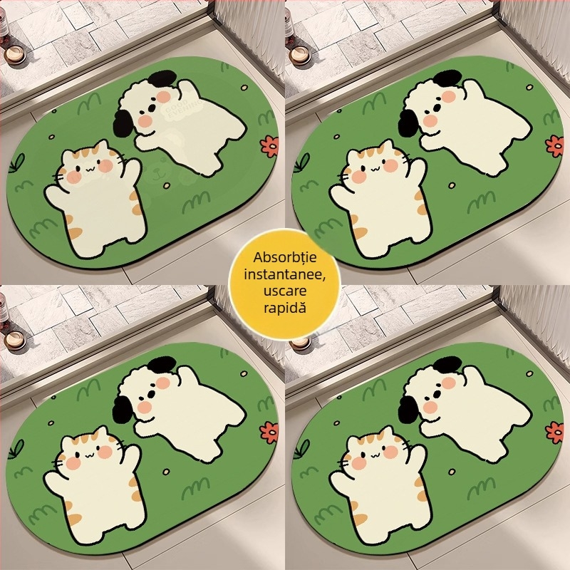 Covoraș de baie moale, absorbant, cu design animăluțe, anti-alunecare, mic, lavabil