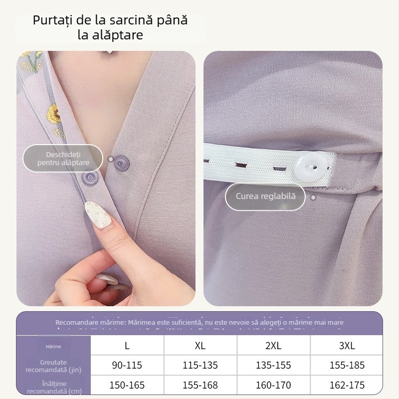 Pijamă maternă din bumbac cu inserții pentru sân, haine de casă pentru alăptare, pentru femei însărcinate, toamnă–iarna