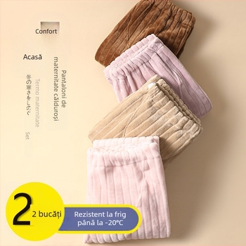 Pantaloni de maternitate cu căptușeală din fleece, flanel gros, talie reglabilă, confortabili pentru toamnă și iarnă, pentru uz casnic și în exterior