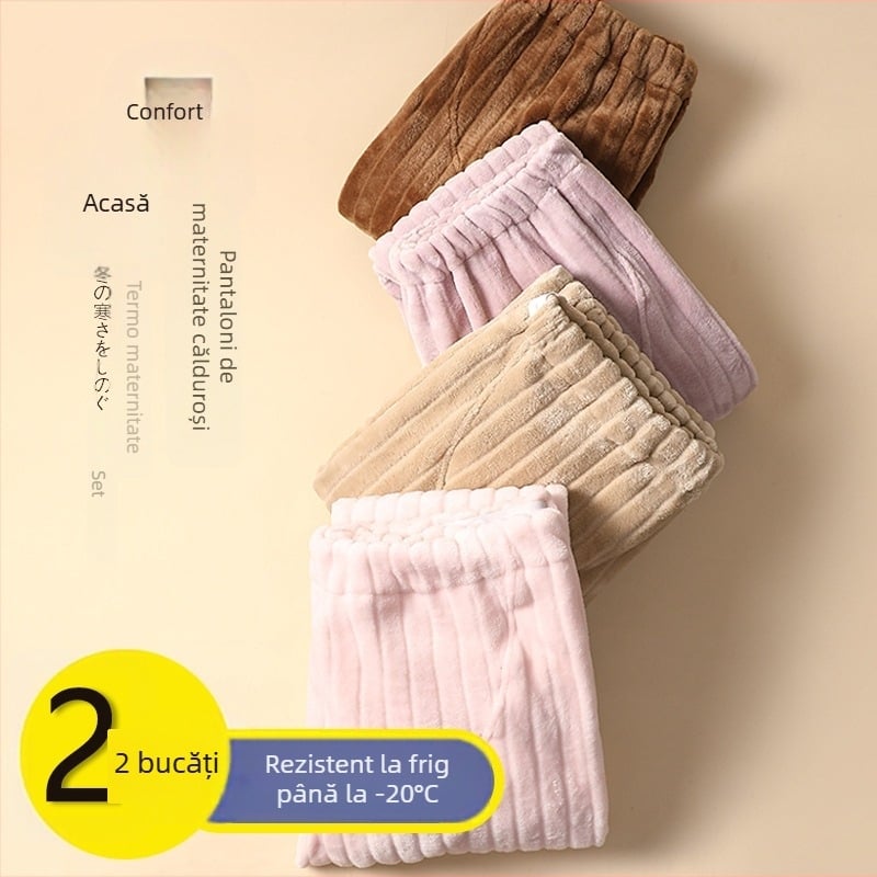 Pantaloni de maternitate cu căptușeală din fleece, flanel gros, talie reglabilă, confortabili pentru toamnă și iarnă, pentru uz casnic și în exterior
