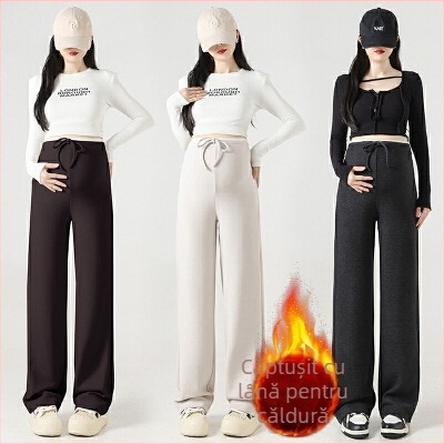 Pantaloni de gravidă 2025 toamnă-iarnă: casual, calzi, croială fluidă, largi, cu blocuri de culoare, fără susținere a burții