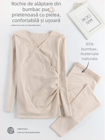Set pijamale maternitate toamnă–iarnă – bumbac 95%+, topuri de alăptare reglabile