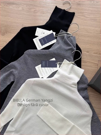 Pulover de damă din lână, croială slim, guler înalt, mâneci lungi, lungime medie (Lână 95%+, Croială slim, Guler înalt, Mâneci lungi, Lungime medie)