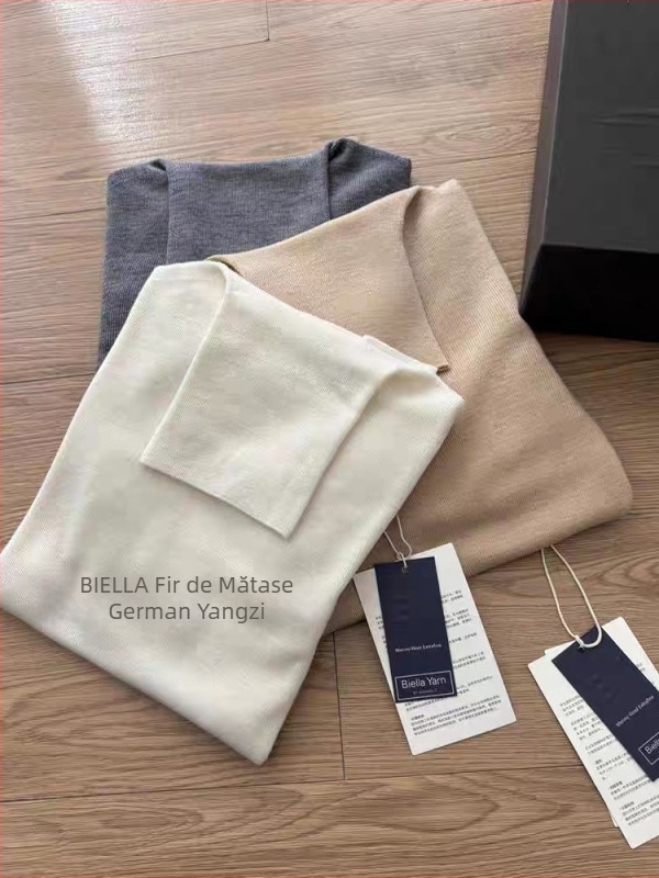 Pulover de damă din lână, croială slim, guler înalt, mâneci lungi, lungime medie (Lână 95%+, Croială slim, Guler înalt, Mâneci lungi, Lungime medie)