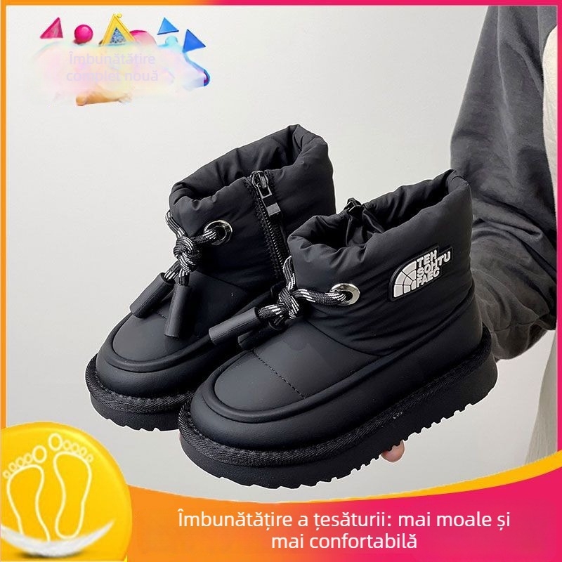 Cizme de zăpadă pentru copii – unisex, exterior din piele artificială, talpă TPR, stil sport (vârsta 4-16 ani)