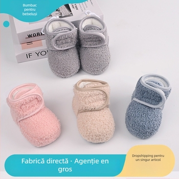 Pantofi de mers pentru copii 1–3 ani, închidere Velcro, talpă moale PU, căptușeală fleece călduroasă, antiderapant pentru iarnă