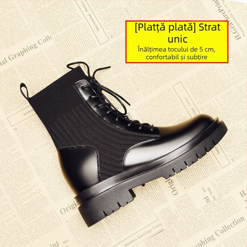 Cizme Martin pentru femei cu toc înclinat, 6–8 cm, lungime până la gambe, piele sintetică, talpă din latex