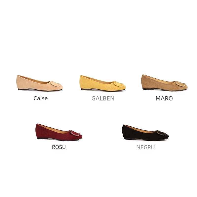 Pantofi de damă cu toc mic, din velur, vârf rotund, cataramă pătrată, talpă PU
