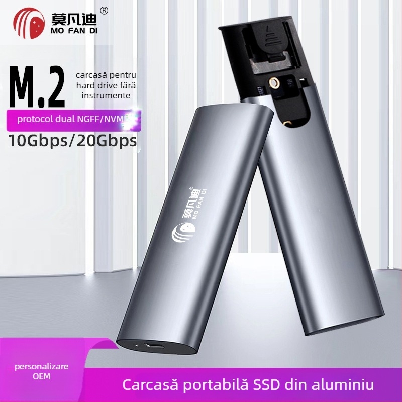 Carcasă SSD M.6 fără instrumente, NVMe/NGFF, M.2, aliaj de aluminiu, până la 8TB, USB-C 3.1/3.2