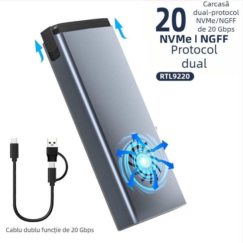 Carcasă SSD M.6 fără instrumente, NVMe/NGFF, M.2, aliaj de aluminiu, până la 8TB, USB-C 3.1/3.2