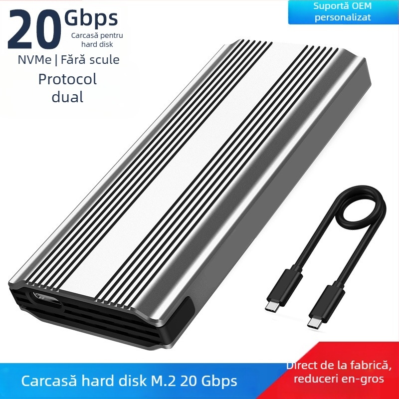 Carcasă SSD M.6 fără instrumente, NVMe/NGFF, M.2, aliaj de aluminiu, până la 8TB, USB-C 3.1/3.2