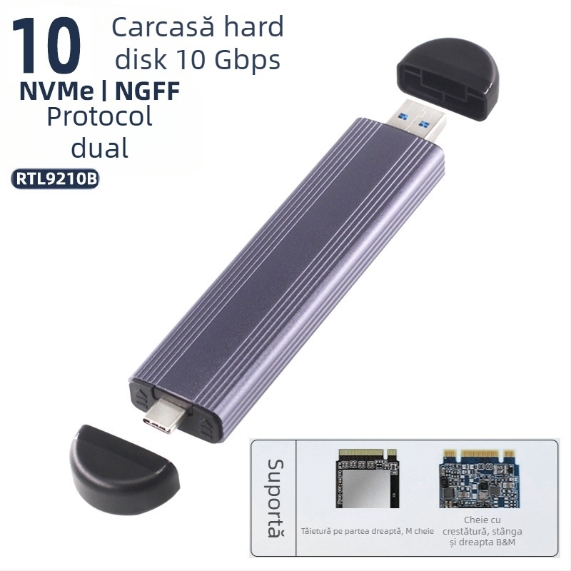 Carcasă SSD M.6 fără instrumente, NVMe/NGFF, M.2, aliaj de aluminiu, până la 8TB, USB-C 3.1/3.2