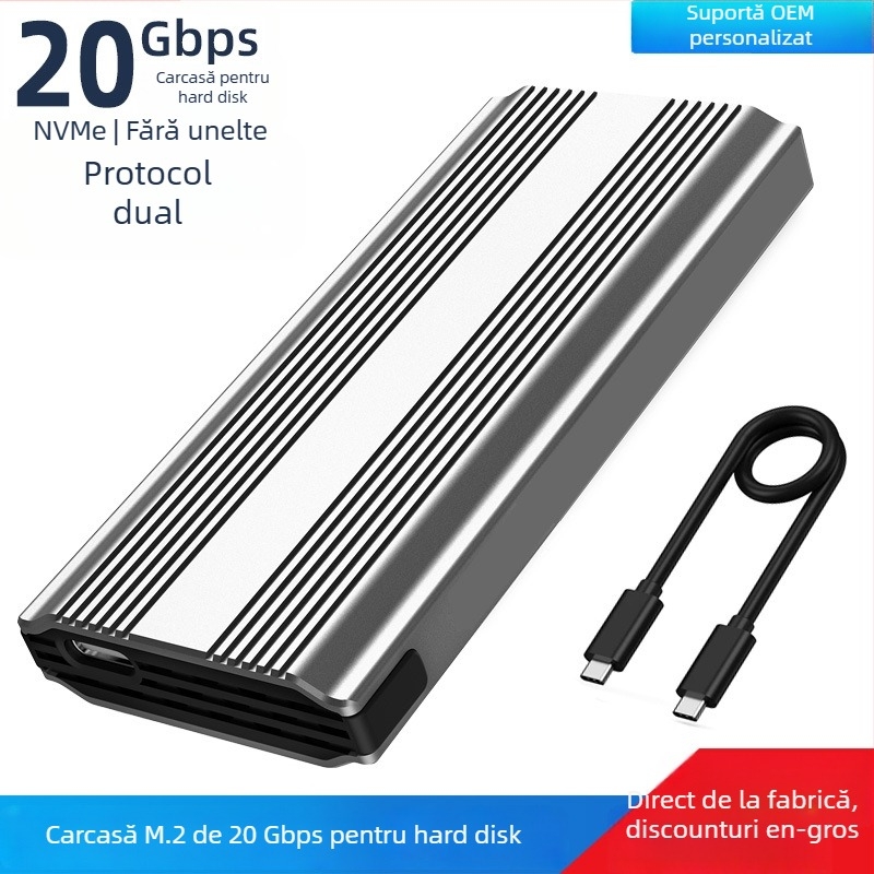 Carcasă SSD M.6 fără instrumente, NVMe/NGFF, M.2, aliaj de aluminiu, până la 8TB, USB-C 3.1/3.2
