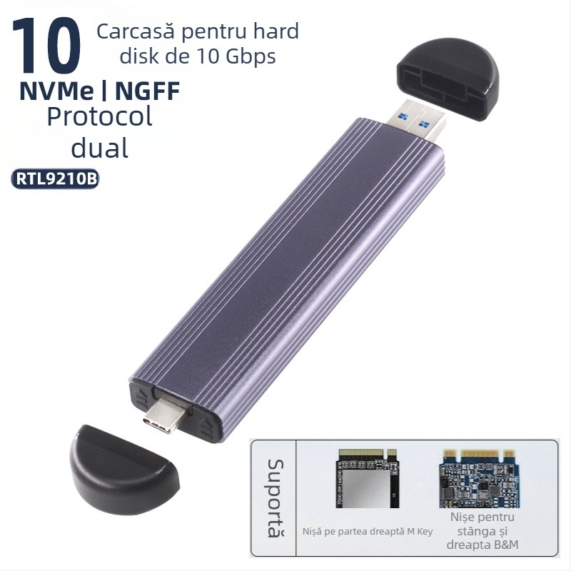 Carcasă SSD M.6 fără instrumente, NVMe/NGFF, M.2, aliaj de aluminiu, până la 8TB, USB-C 3.1/3.2