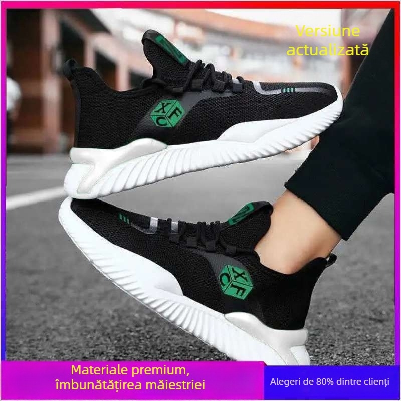 Pantofi sport din canvas pentru bărbați, slip-on, talpă groasă pentru înălțare, căptușeală din plasă respirabilă, închidere cu bandă elastică