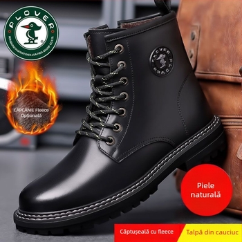 Ghete Martin pentru bărbați din piele split, talpă din cauciuc, căptușeală fleece/velur, fermoar lateral, model de iarnă