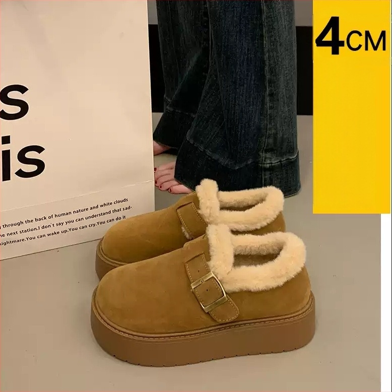 Loafers dama cu talpă groasă, suprafață velur, căptușeală plușată, talpă din cauciuc, închidere slip-on