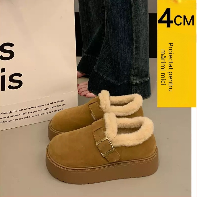 Loafers dama cu talpă groasă, suprafață velur, căptușeală plușată, talpă din cauciuc, închidere slip-on