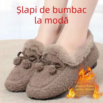 Pantofi de iarnă din bumbac, cu guler înalt la gleznă, talpă din cauciuc Goodyear, închidere cu șireturi