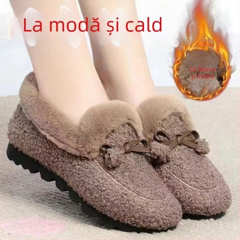 Pantofi de iarnă din bumbac, cu guler înalt la gleznă, talpă din cauciuc Goodyear, închidere cu șireturi