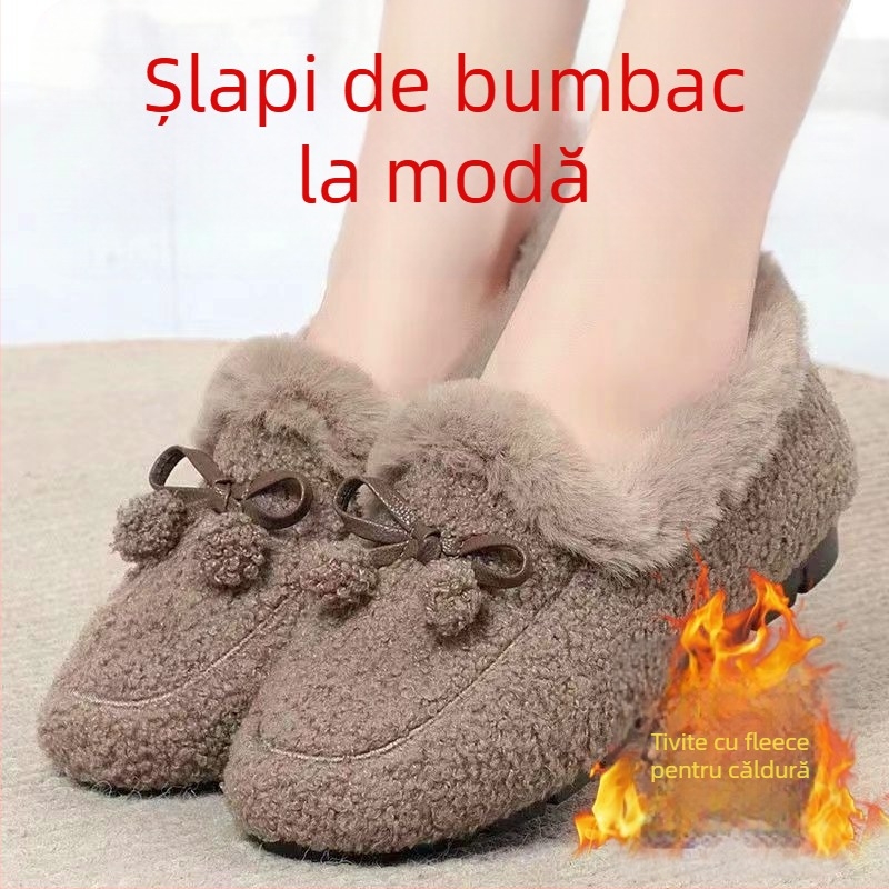 Pantofi de iarnă din bumbac, cu guler înalt la gleznă, talpă din cauciuc Goodyear, închidere cu șireturi