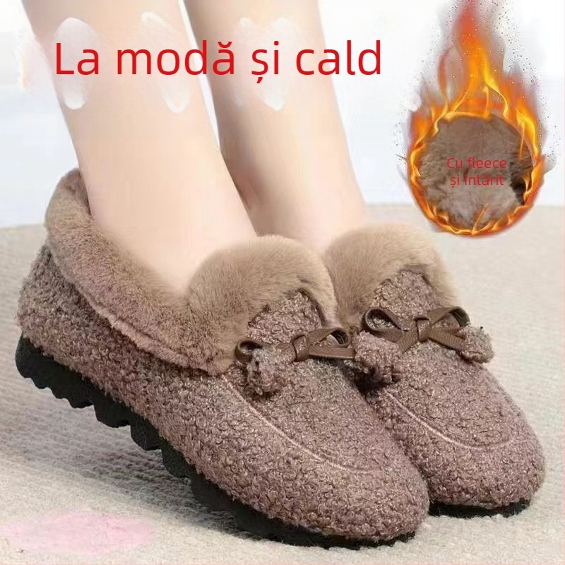 Pantofi de iarnă din bumbac, cu guler înalt la gleznă, talpă din cauciuc Goodyear, închidere cu șireturi