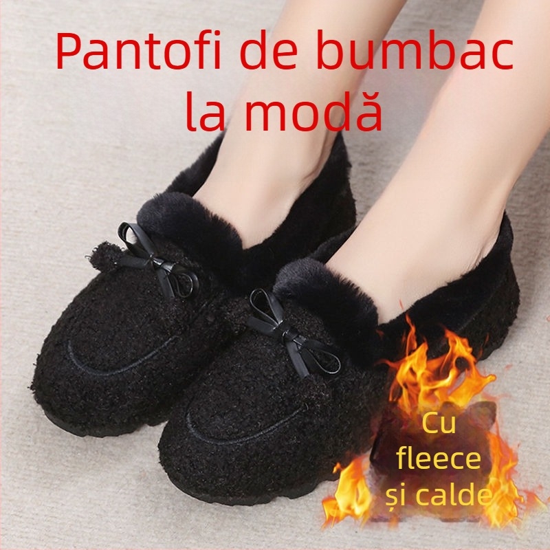 Pantofi de iarnă din bumbac, cu guler înalt la gleznă, talpă din cauciuc Goodyear, închidere cu șireturi