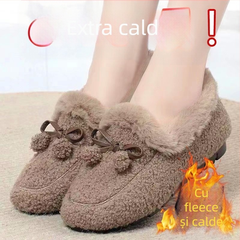 Pantofi de iarnă din bumbac, cu guler înalt la gleznă, talpă din cauciuc Goodyear, închidere cu șireturi