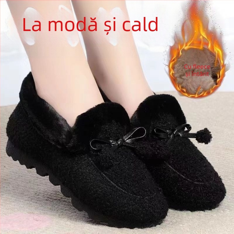 Pantofi de iarnă din bumbac, cu guler înalt la gleznă, talpă din cauciuc Goodyear, închidere cu șireturi