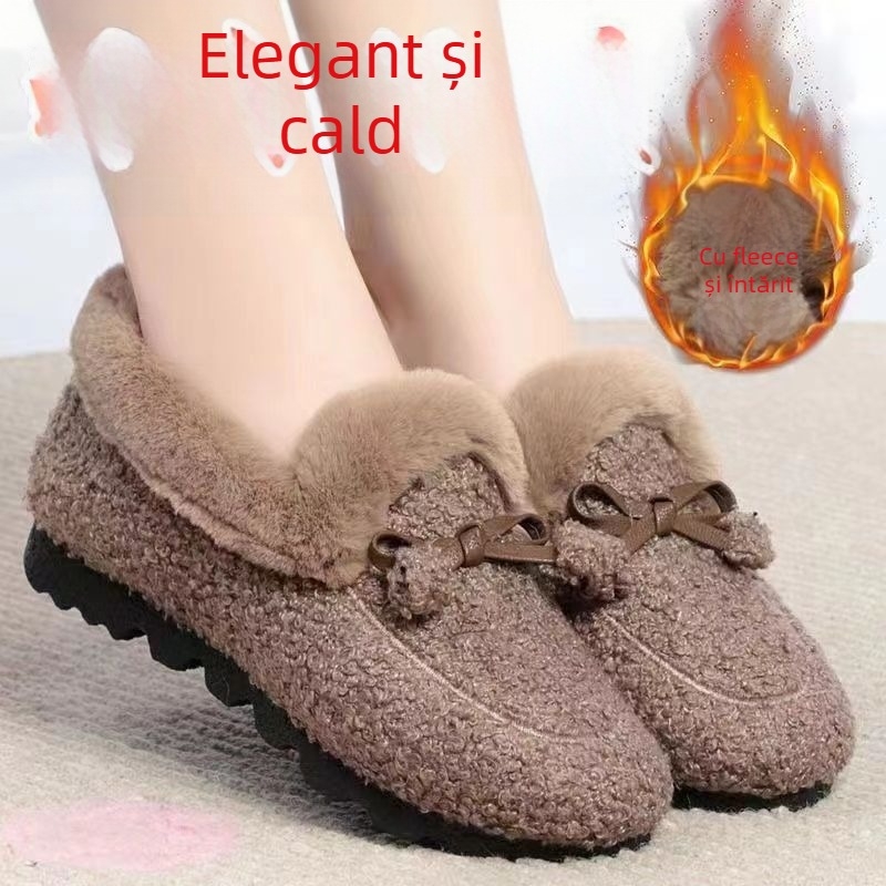 Pantofi de iarnă din bumbac, cu guler înalt la gleznă, talpă din cauciuc Goodyear, închidere cu șireturi