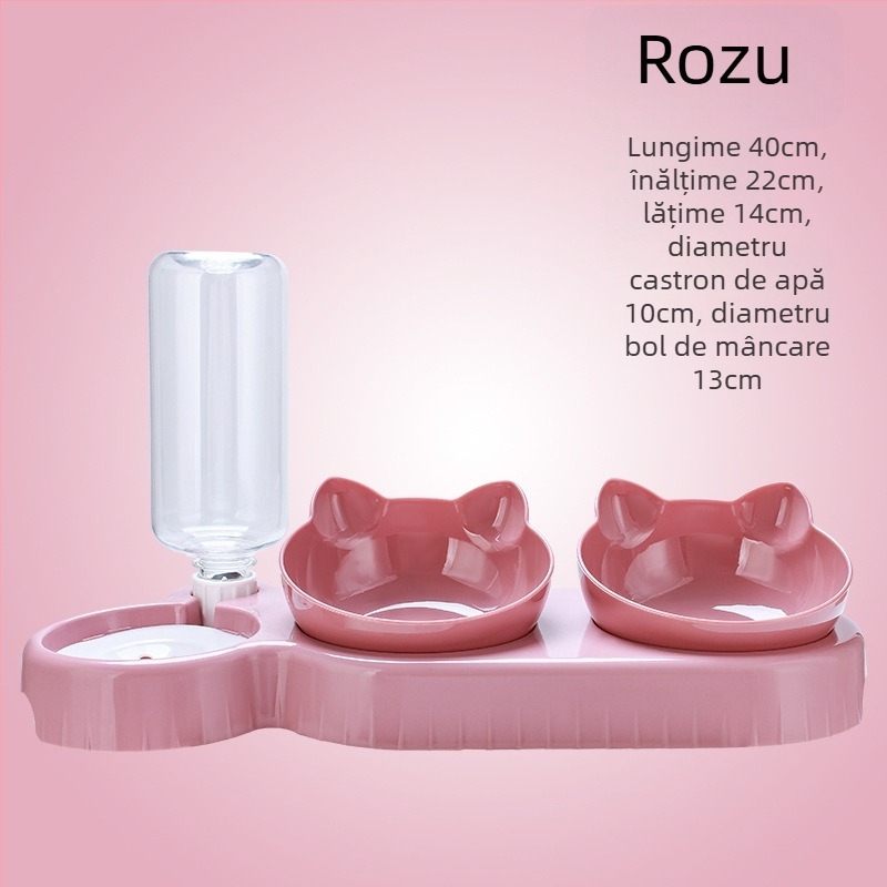 Boluri pentru pisici și câini cu distribuție automată de apă și hrană, design anti-răsturnare, menține gura uscată