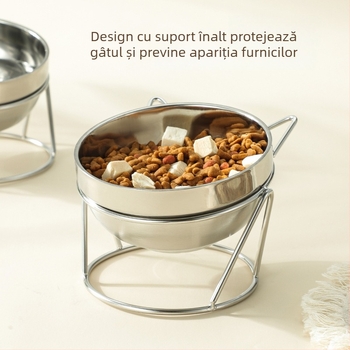 Vas de apă pentru pisici din oțel inoxidabil 304, design înălțat, protecție a gâtului, anti-țânțari