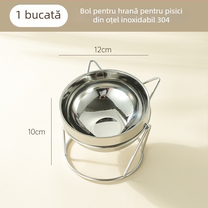 Vas de apă pentru pisici din oțel inoxidabil 304, design înălțat, protecție a gâtului, anti-țânțari