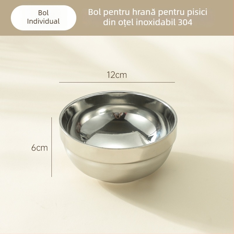 Vas de apă pentru pisici din oțel inoxidabil 304, design înălțat, protecție a gâtului, anti-țânțari