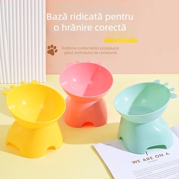 Bol nou pentru pisici, culoare dopamină, înălțime girafă, margine înclinată și protecție a gâtului, bol anti-rasturnare pentru animale de companie