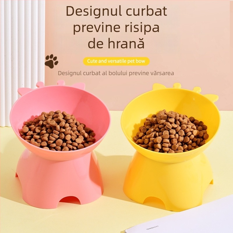 Bol nou pentru pisici, culoare dopamină, înălțime girafă, margine înclinată și protecție a gâtului, bol anti-rasturnare pentru animale de companie