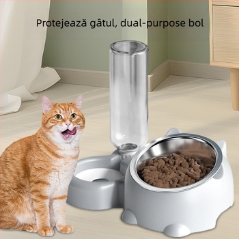 Castron din oțel inoxidabil pentru apă și hrană pentru pisici, cu gură înclinată și protecție a gâtului, set de alimentare automată, Spanish Creek