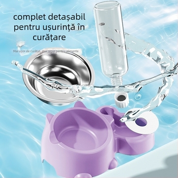 Castron din oțel inoxidabil pentru apă și hrană pentru pisici, cu gură înclinată și protecție a gâtului, set de alimentare automată, Spanish Creek