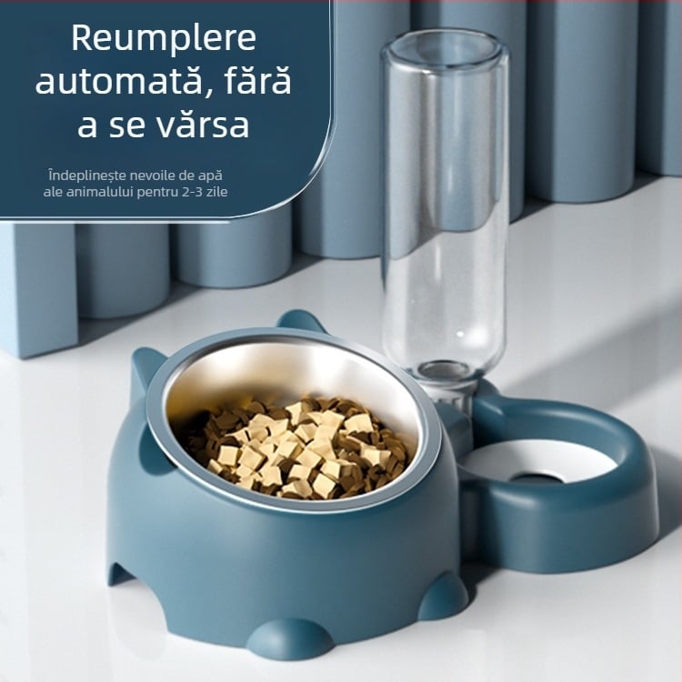 Castron din oțel inoxidabil pentru apă și hrană pentru pisici, cu gură înclinată și protecție a gâtului, set de alimentare automată, Spanish Creek