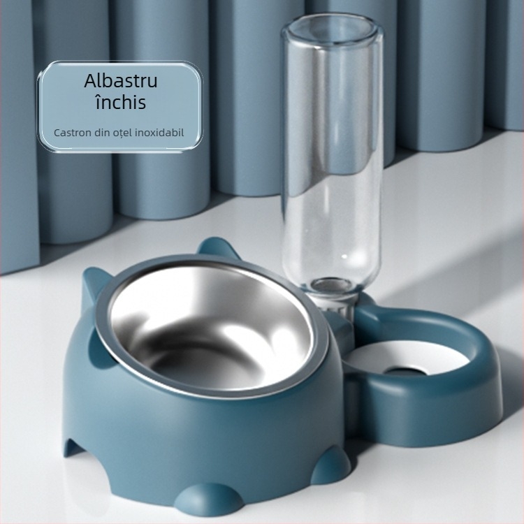 Castron din oțel inoxidabil pentru apă și hrană pentru pisici, cu gură înclinată și protecție a gâtului, set de alimentare automată, Spanish Creek