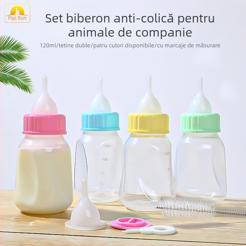 Sticlă de hrănire pentru pisicuțe, 120 ml, tetină din silicon, rezistentă la mușcături și temperaturi ridicate