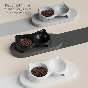 Set de boluri ridicate pentru animale de compa​nie pentru pisici și câini – boluri de mâncare și apă cu margine înclinată și protecție împotriva răsturnării
