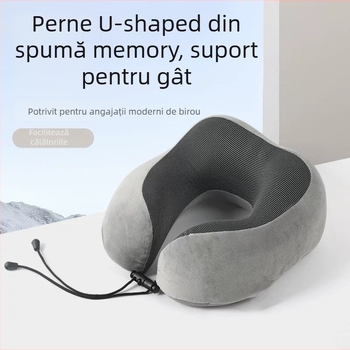 Pernă de gât în formă de U, cu spumă memory, pentru călătorii, țesătură Crystal Velvet, greutate sub 0,5 kg