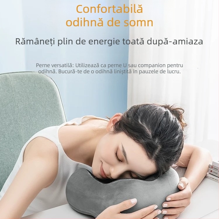 Pernă de gât în formă de U, cu spumă memory, pentru călătorii, țesătură Crystal Velvet, greutate sub 0,5 kg