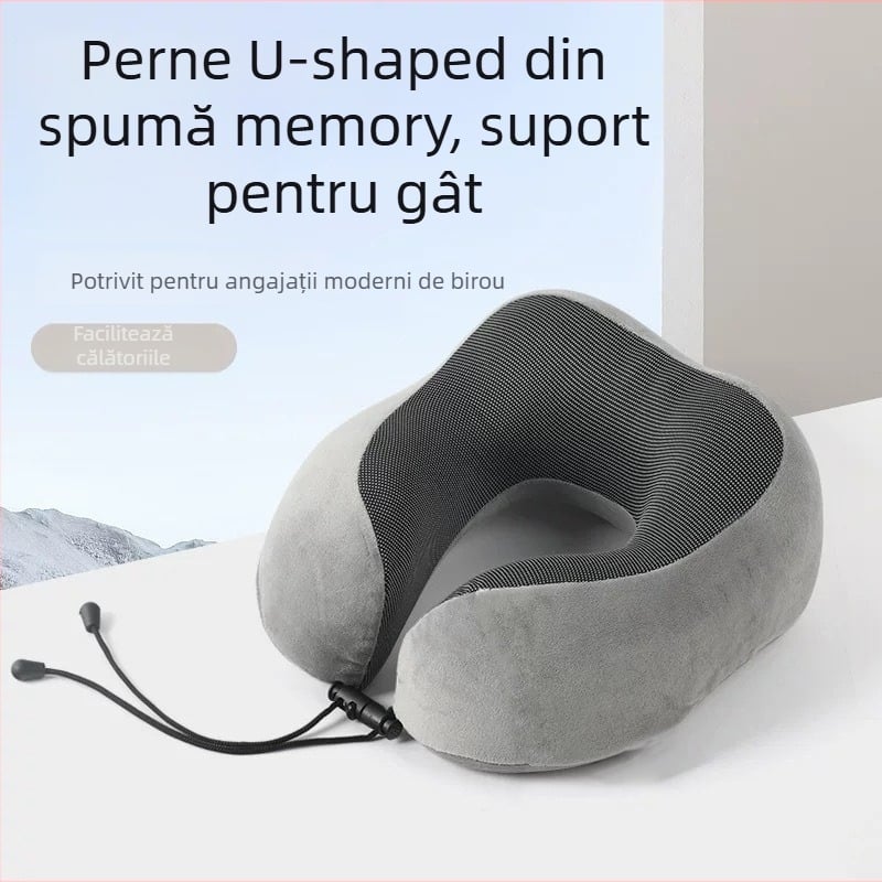 Pernă de gât în formă de U, cu spumă memory, pentru călătorii, țesătură Crystal Velvet, greutate sub 0,5 kg