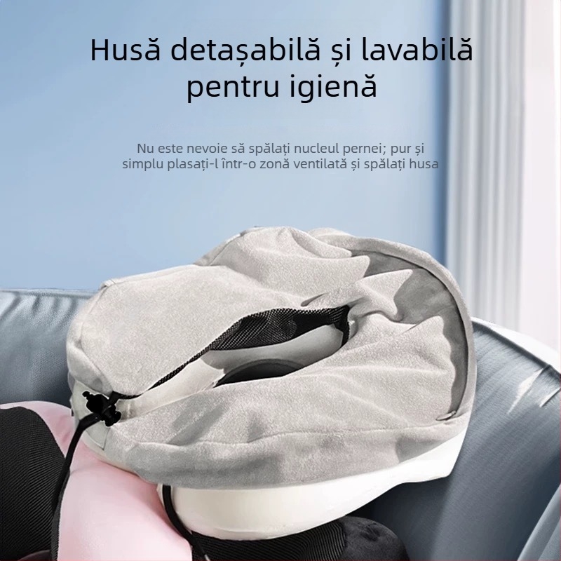 Pernă de gât în formă de U, cu spumă memory, pentru călătorii, țesătură Crystal Velvet, greutate sub 0,5 kg