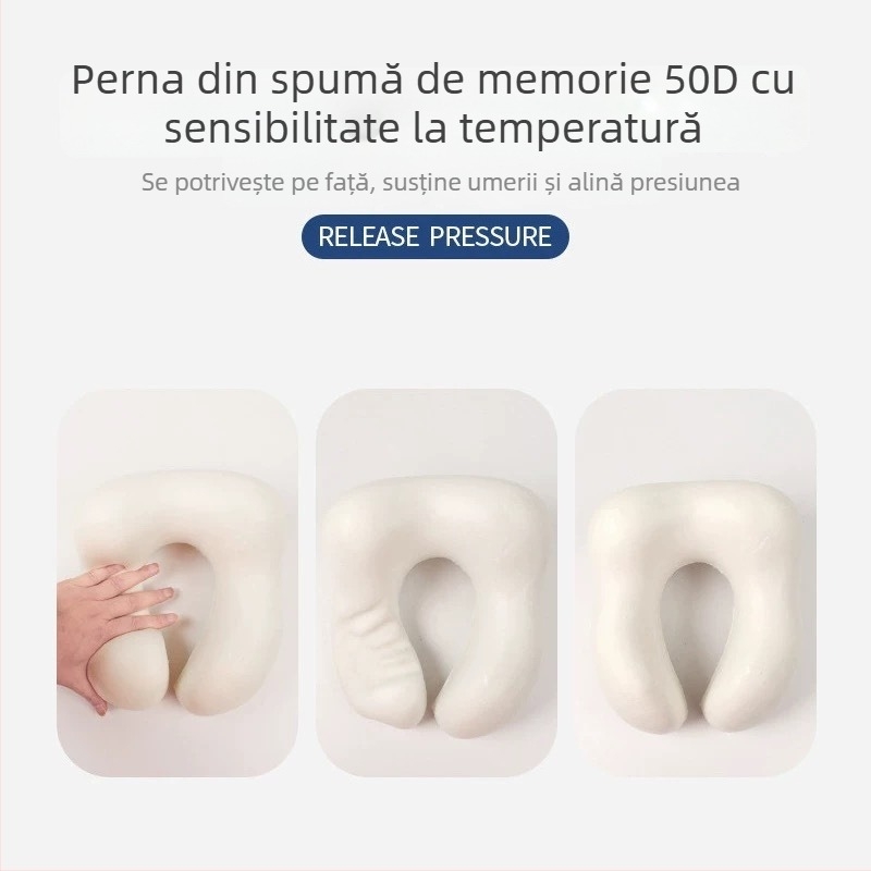 Pernă de gât în formă de U, cu spumă memory, pentru călătorii, țesătură Crystal Velvet, greutate sub 0,5 kg