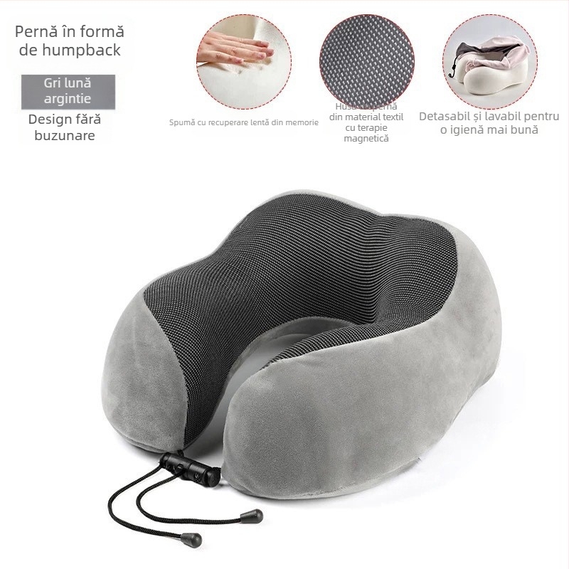 Pernă de gât în formă de U, cu spumă memory, pentru călătorii, țesătură Crystal Velvet, greutate sub 0,5 kg