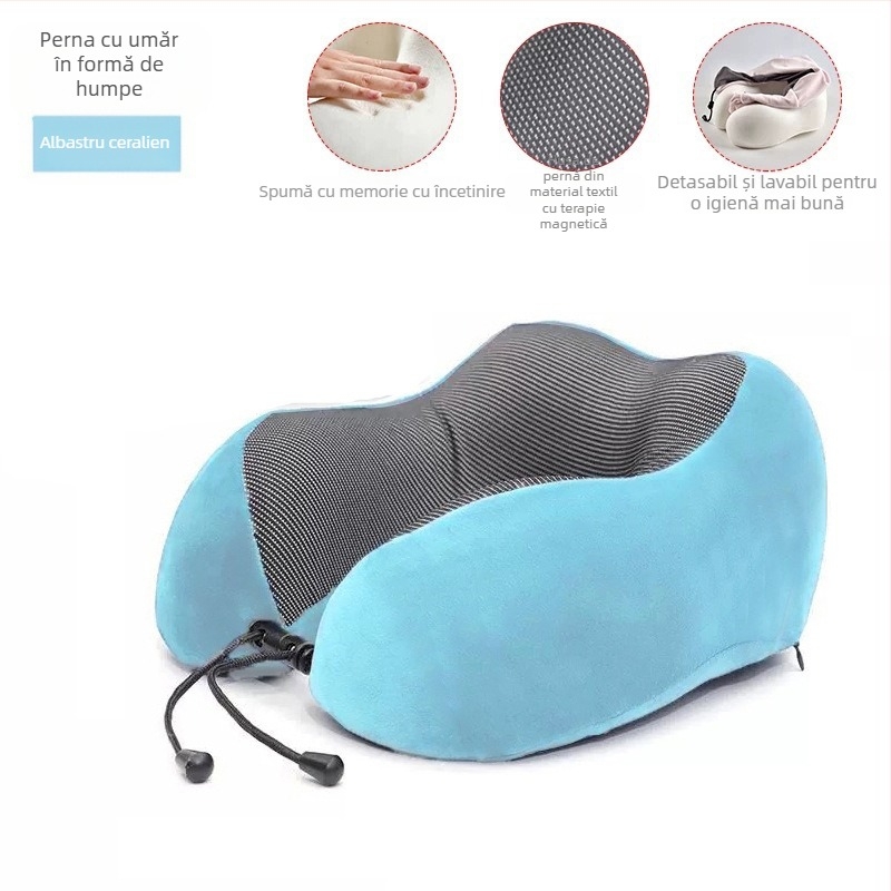Pernă de gât în formă de U, cu spumă memory, pentru călătorii, țesătură Crystal Velvet, greutate sub 0,5 kg