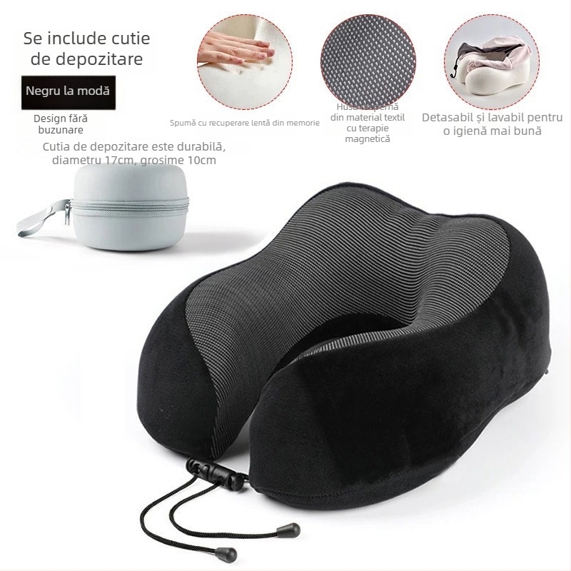 Pernă de gât în formă de U, cu spumă memory, pentru călătorii, țesătură Crystal Velvet, greutate sub 0,5 kg